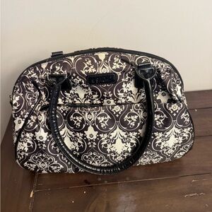 Sachi Insulated Lunch Tote Black Cream Damask Zip Cooler Bag